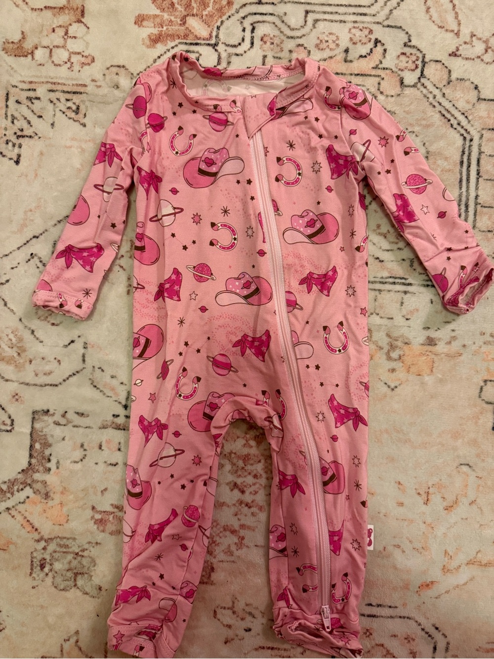 Snuggle & Slumber Pink Space Cowgirl Zipper Footie Pajama 0-3 Months
